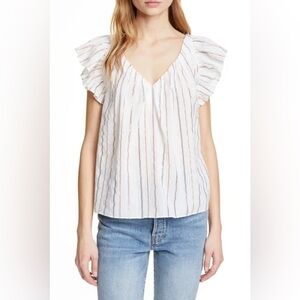 La Vie Rebecca Taylor Metallic Stripe Flowy Peasant Blouse Size Medium